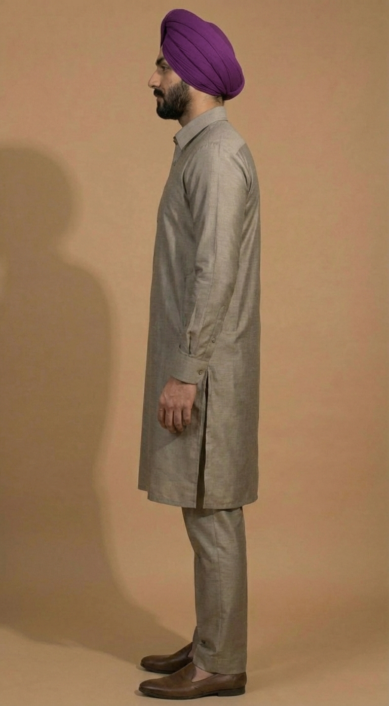 Greige (Grey + Beige) Kurta Pajama - Image 4